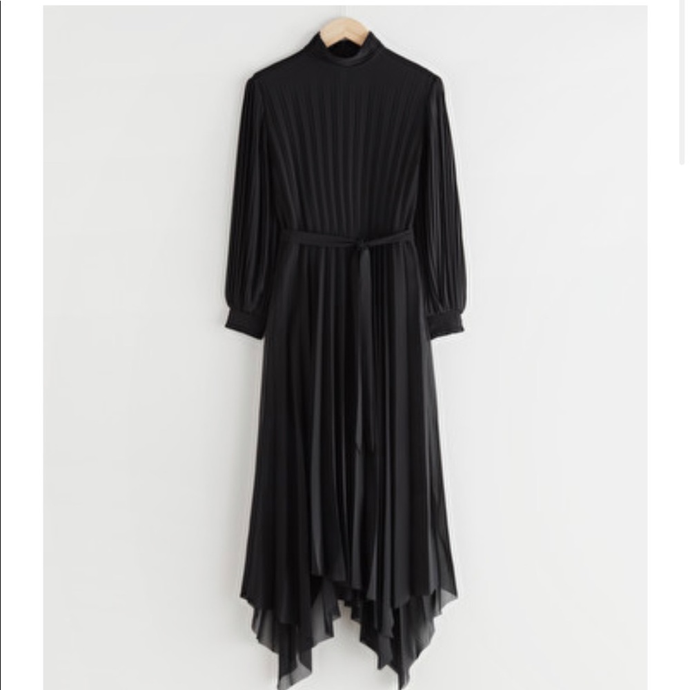 Belted Pleated Asymmetric Midi Dress